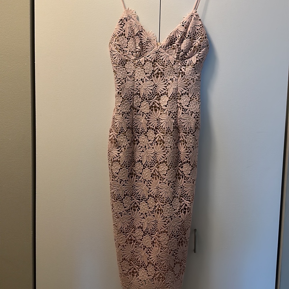 Brand New w/tags still attached - muted pink, lace overlay fully lined dress